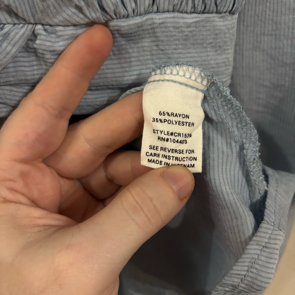 Anthropologie Mine Y2K Blue Faux Wrap Pinstripe Long Sleeve Top - Picture 5 of 6